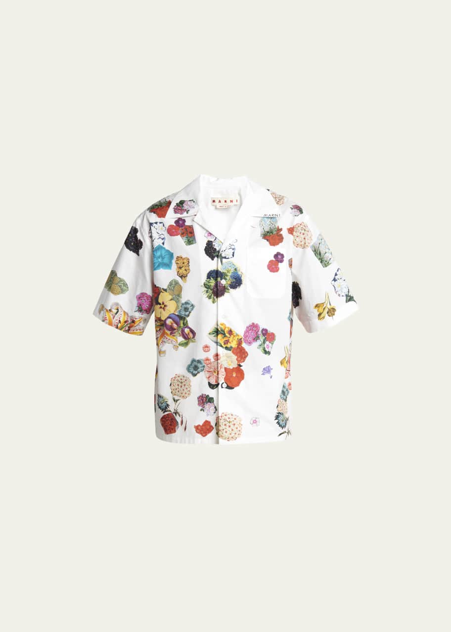 Image 1 of 1: Men's Floral Patchwork Poplin Camp Shirt