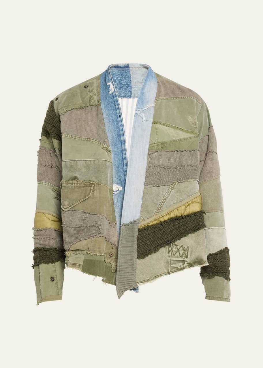 Greg Lauren 再構築 テントパッチワークジャケット 4 Greg Lauren Men's Mixed Cotton Patchwork Tent Cropped Jacket