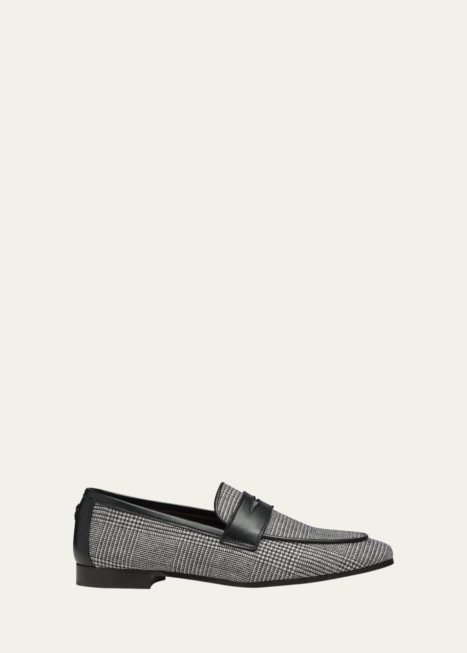 Image 1 of 1: Houndstooth Leather Penny Loafers