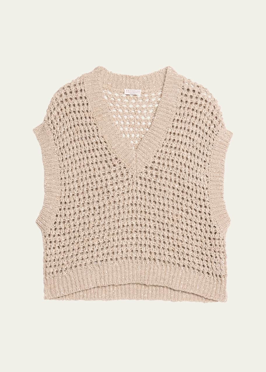 Image 1 of 1: Silk Linen Diamond Net Knit Sweater