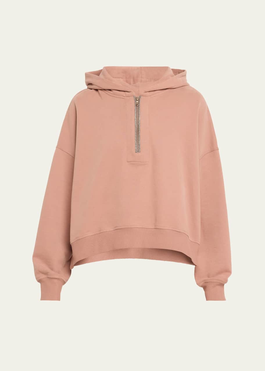 Image 1 of 1: Cotton Jersey Zip- Up Hoodie with Monili Trim