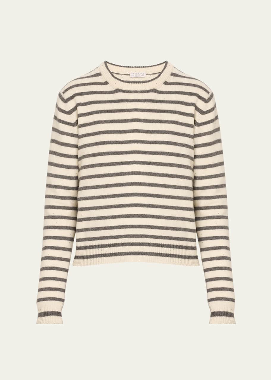 Image 1 of 1: Cashmere Blend Striped Sweater with Paillette Detail