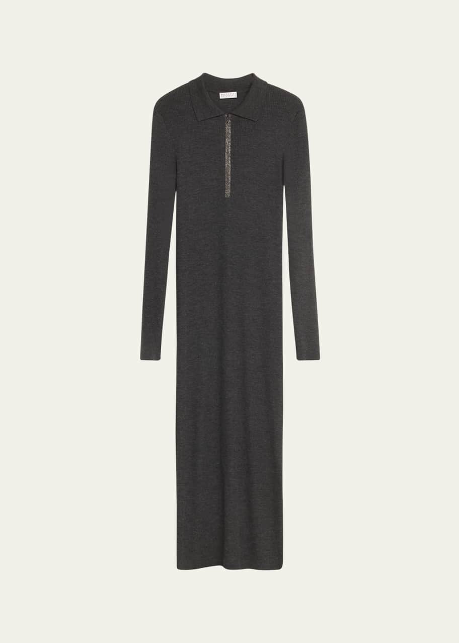 Image 1 of 1: Monili Ribbed Wool Cashmere Body-Con Midi Dress
