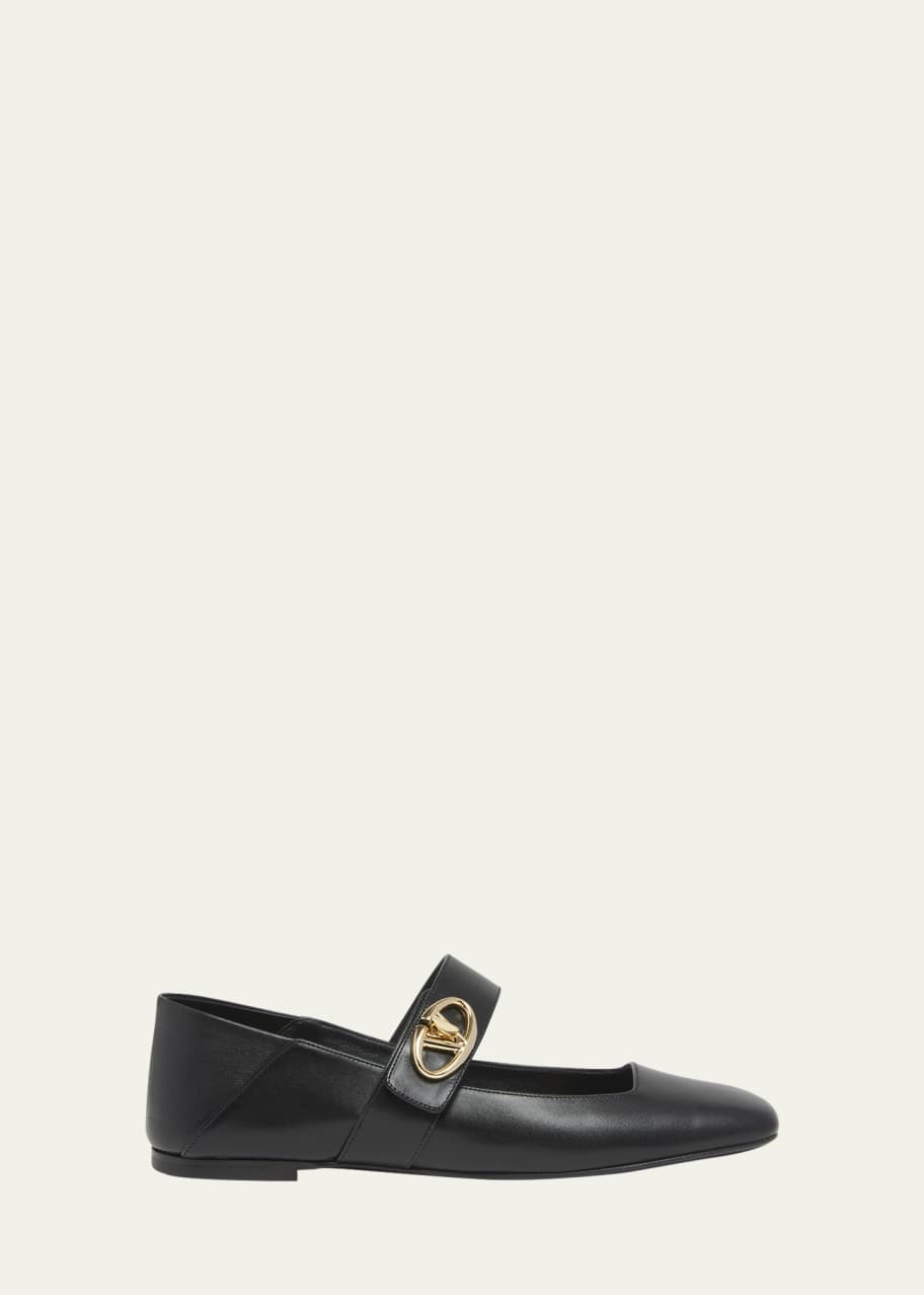 Image 1 of 1: VLogo Leather Mary Jane Ballerina Flats