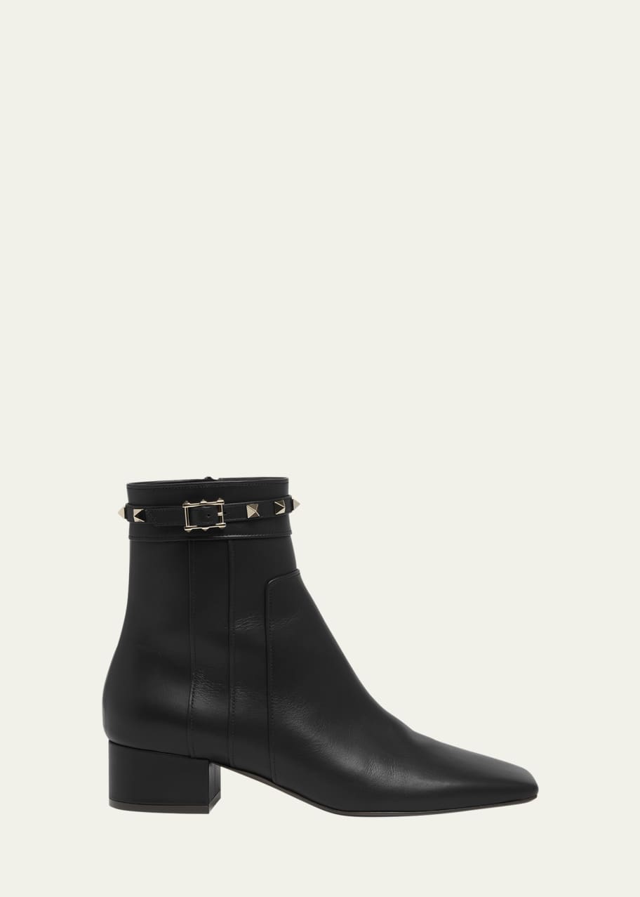Image 1 of 1: Rockstud Leather Buckle Ankle Booties