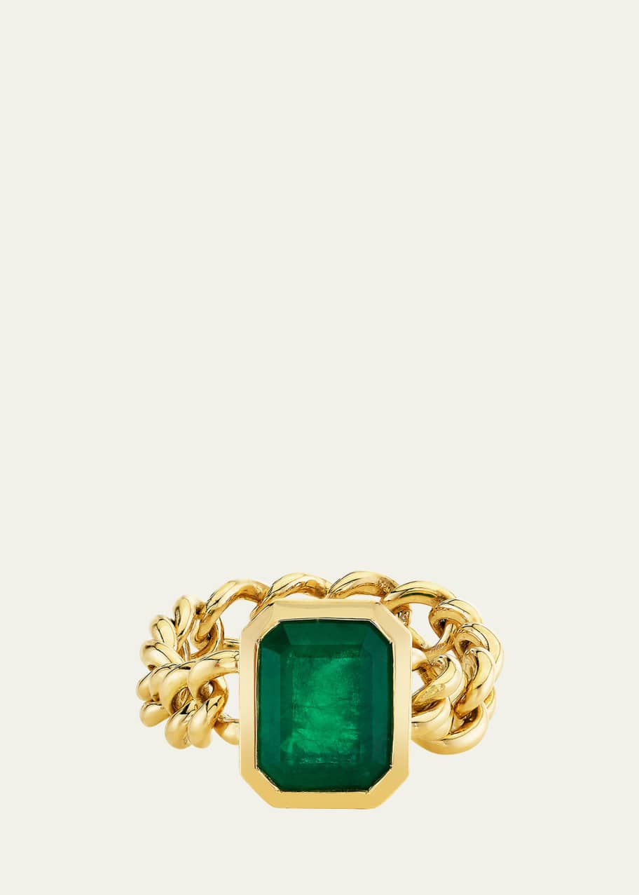 Image 1 of 1: 18K Yellow Gold Bezel Emerald Mini Link Ring