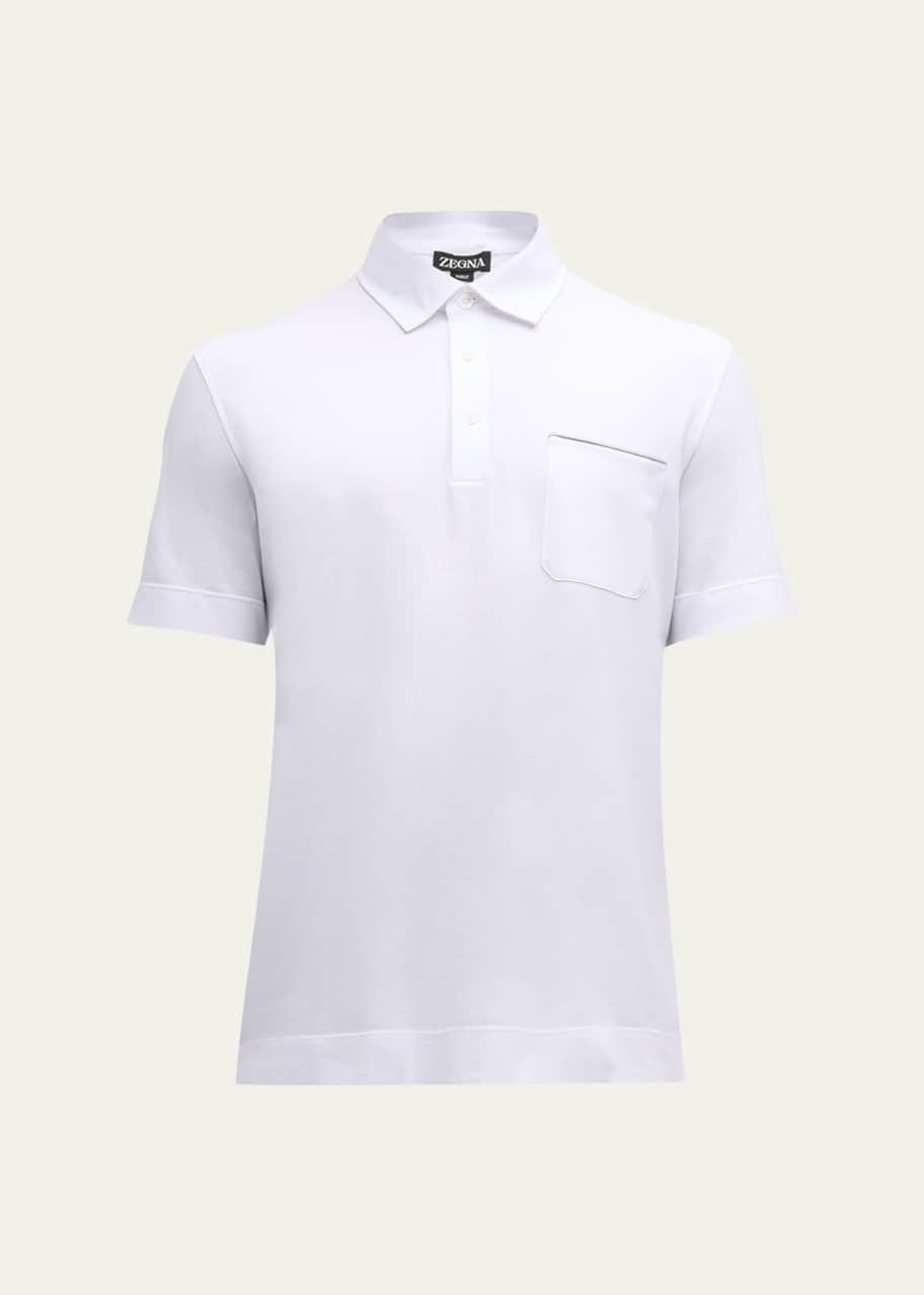 Image 1 of 1: Men's Cotton Polo Shirt with Leather-Trim Pocket