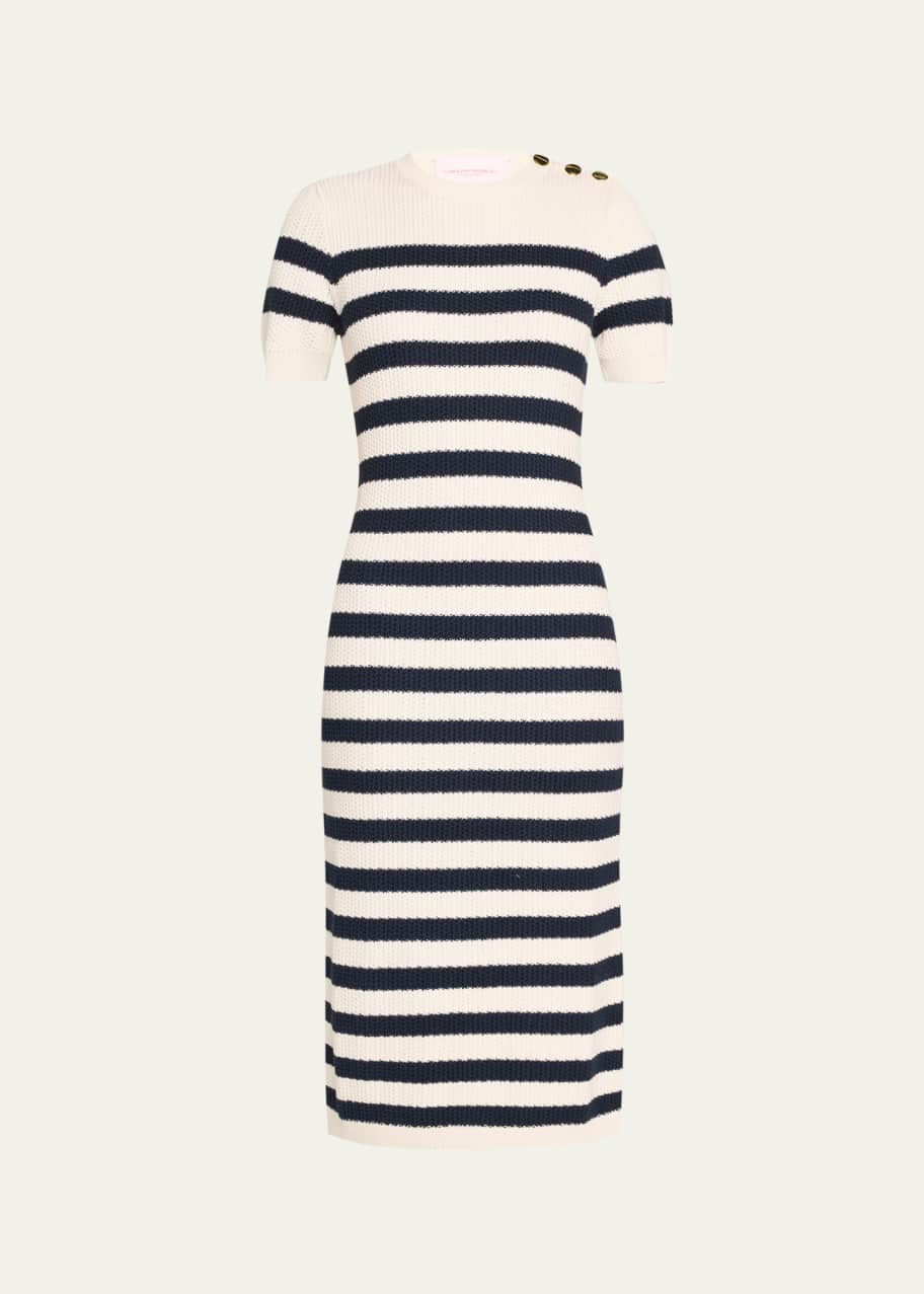 Image 1 of 1: Striped Knit Midi Dress with Button Detail