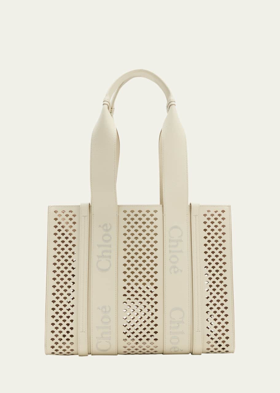 Image 1 of 1: Woody Medium Tote Bag in Perforated Leather