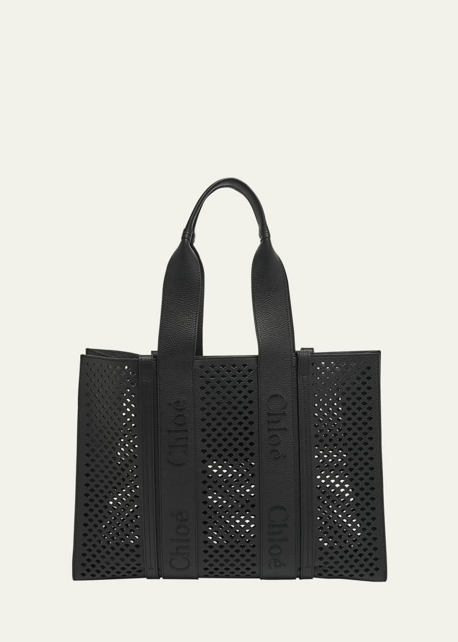 Image 1 of 1: Woody Large Tote Bag in Perforated Leather