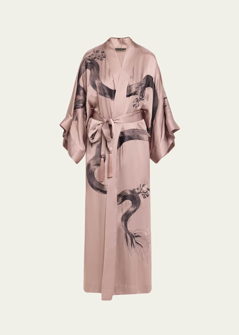 Image 1 of 1: Dragon-Embroidered Silk Kimono Robe