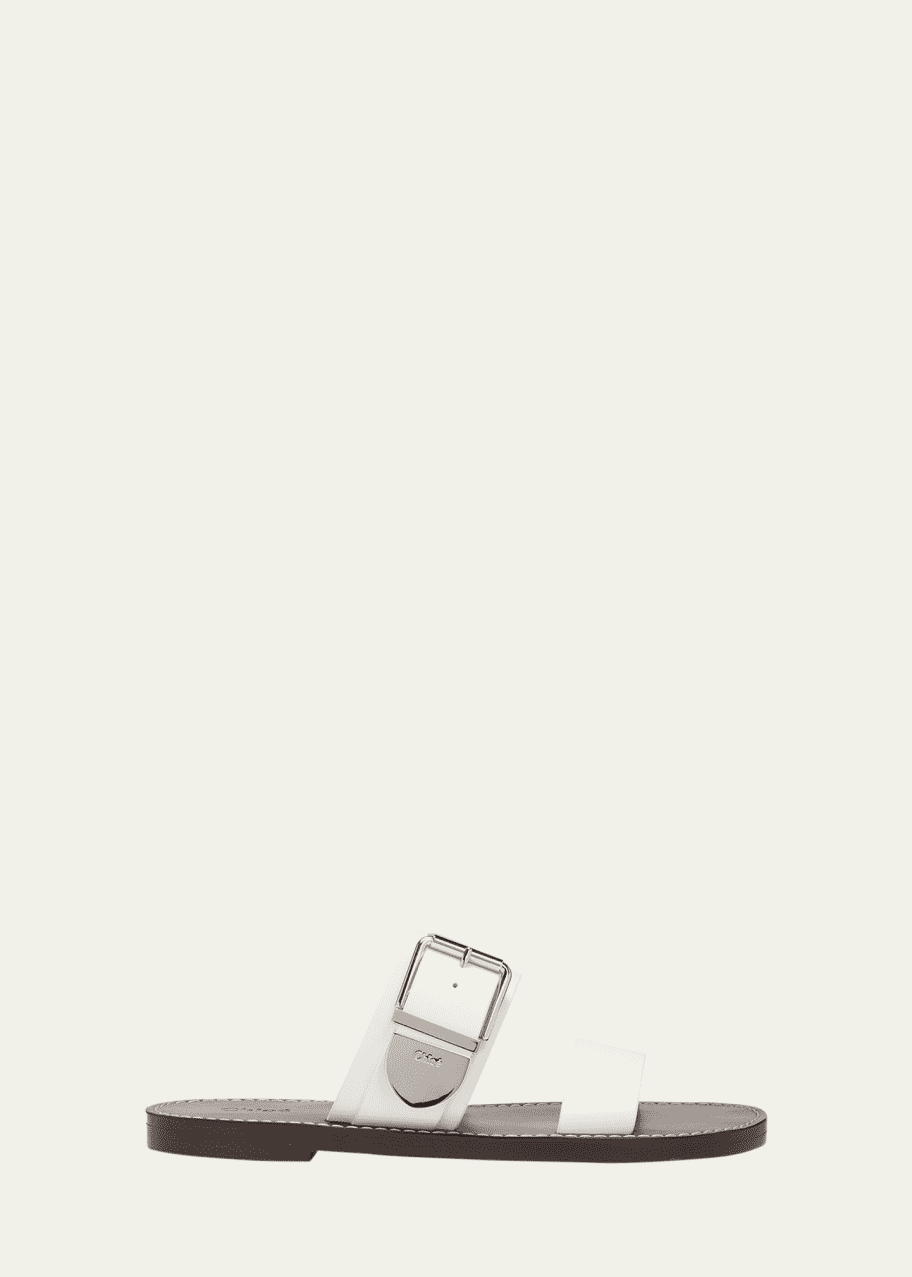 Image 1 of 1: Rebecca Leather Buckle Slide Sandals