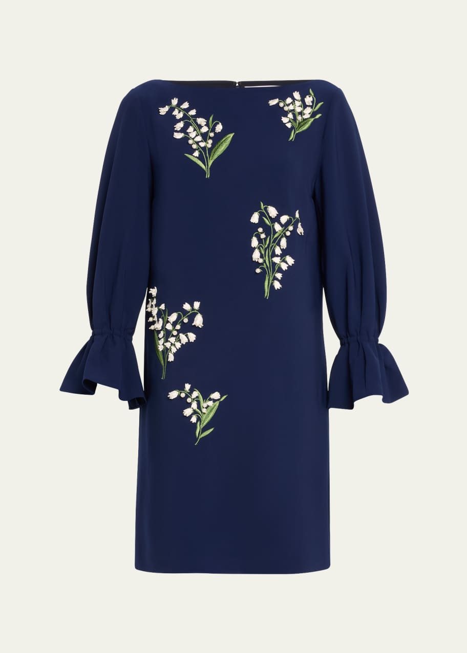 Image 1 of 1: Embroidered Shift Dress with Flutter Sleeves