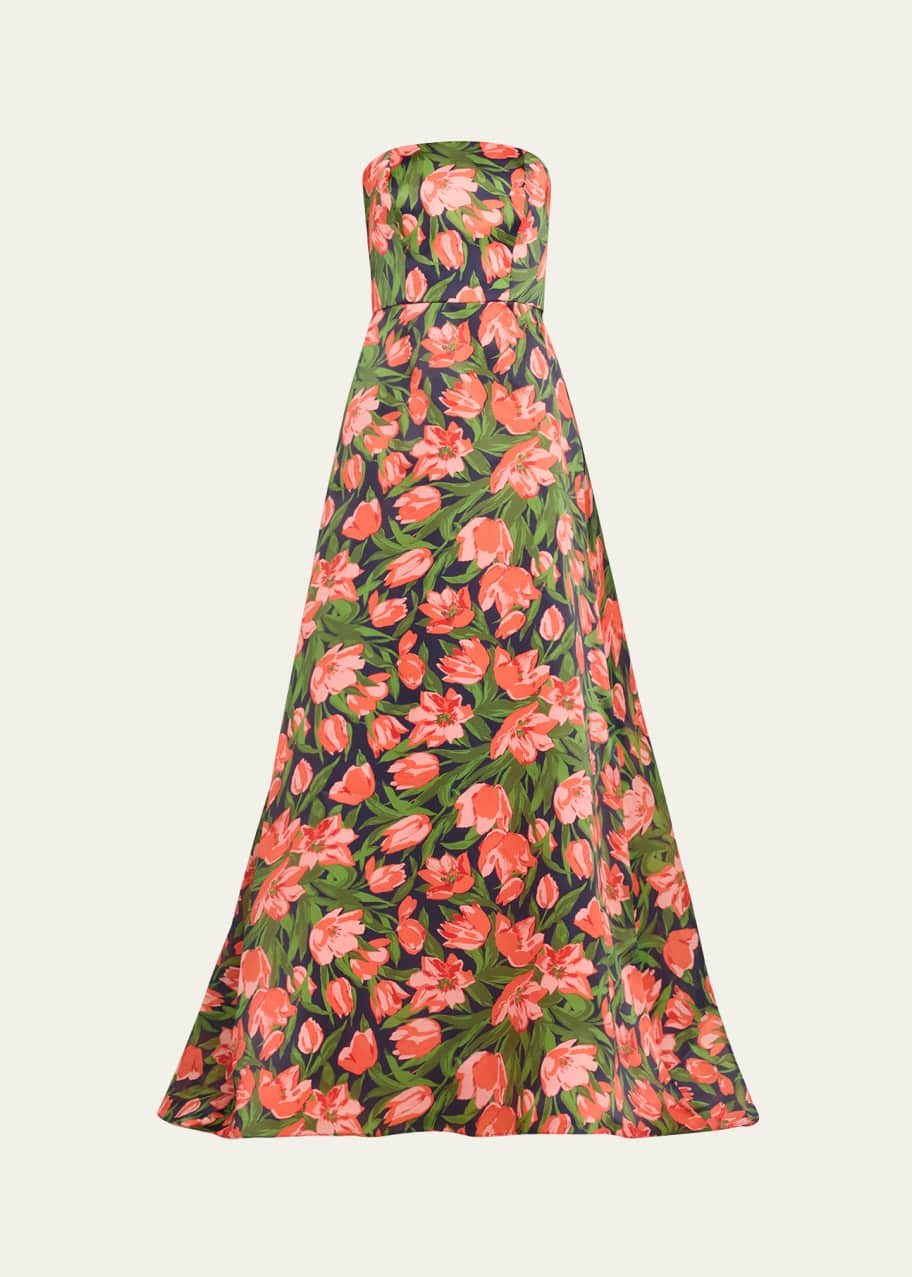 Image 1 of 1: Floral Print Strapless Gown