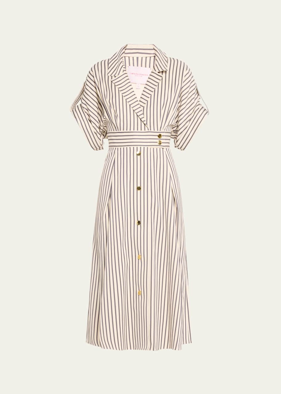 Image 1 of 1: Striped Belted Shirtdress with Gold-Tone Buttons