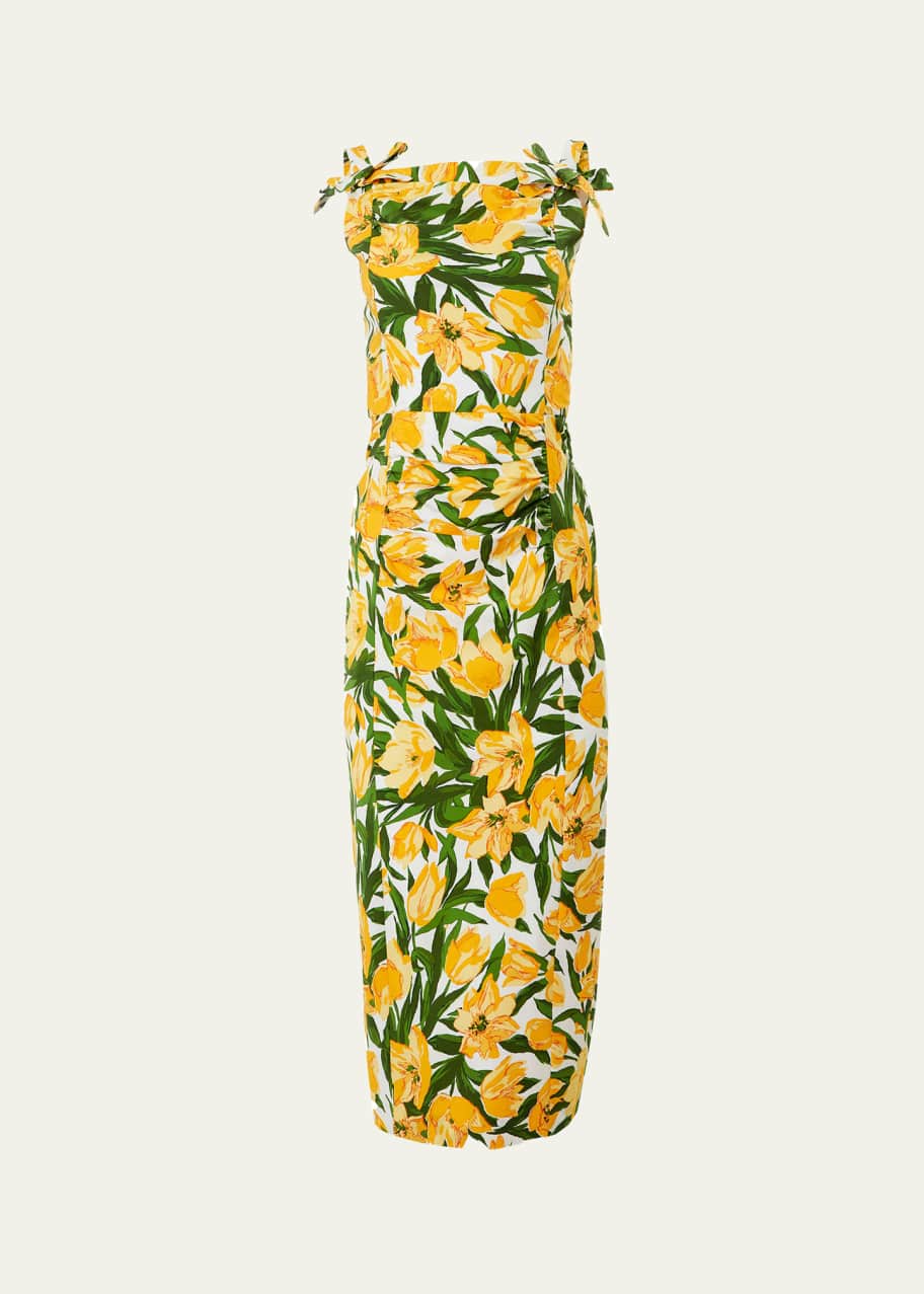 Image 1 of 1: Floral Print Midi Dress with Bow Details
