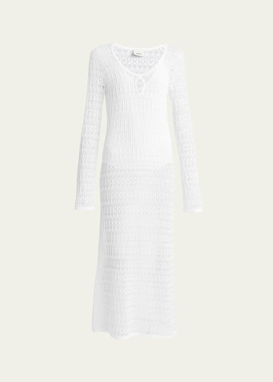 Image 1 of 1: Poros Scoop-Neck Long-Sleeve Crochet Knit Maxi Dress