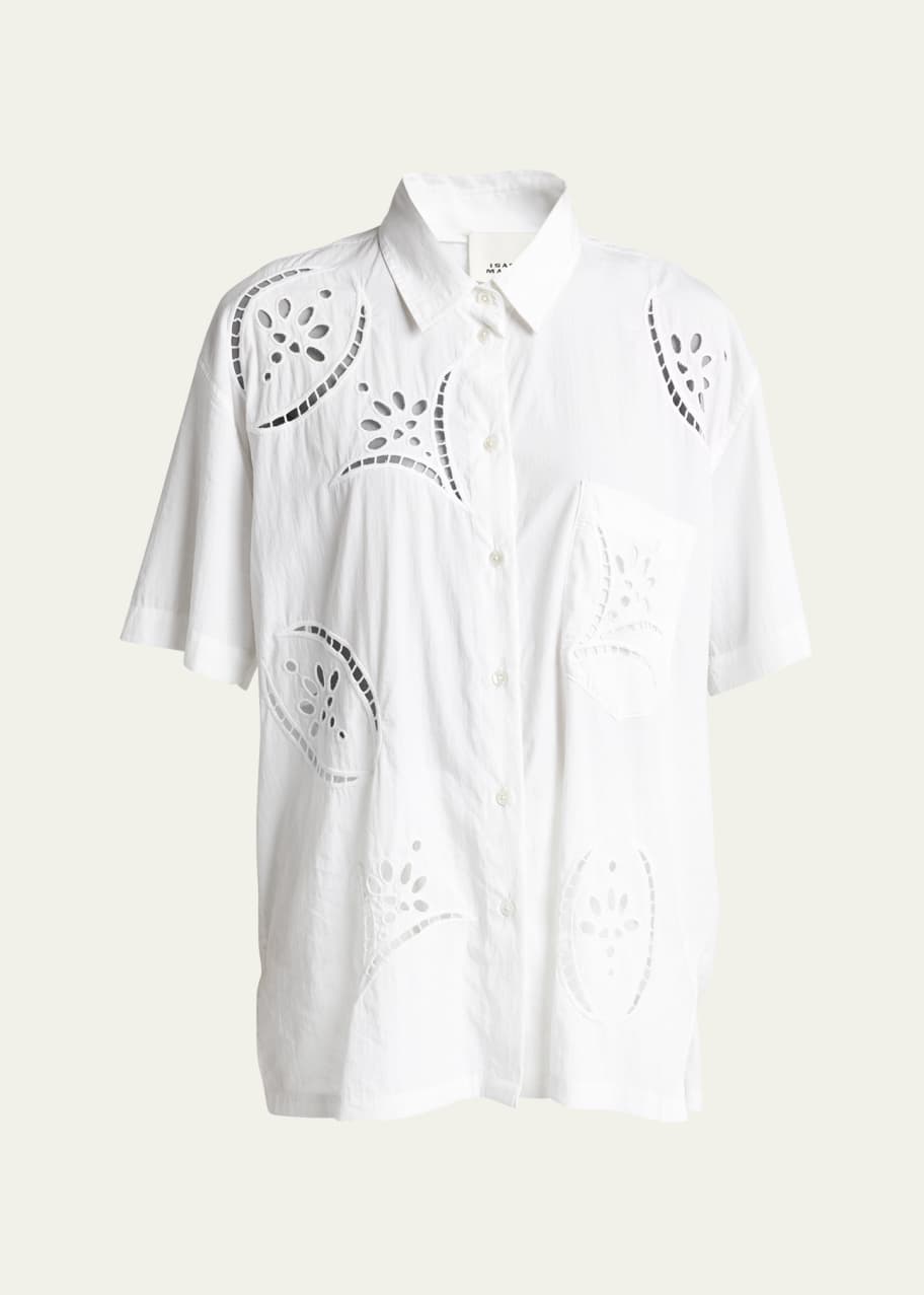 Image 1 of 1: Bilya Broderie Anglaise Short-Sleeve Collared Shirt