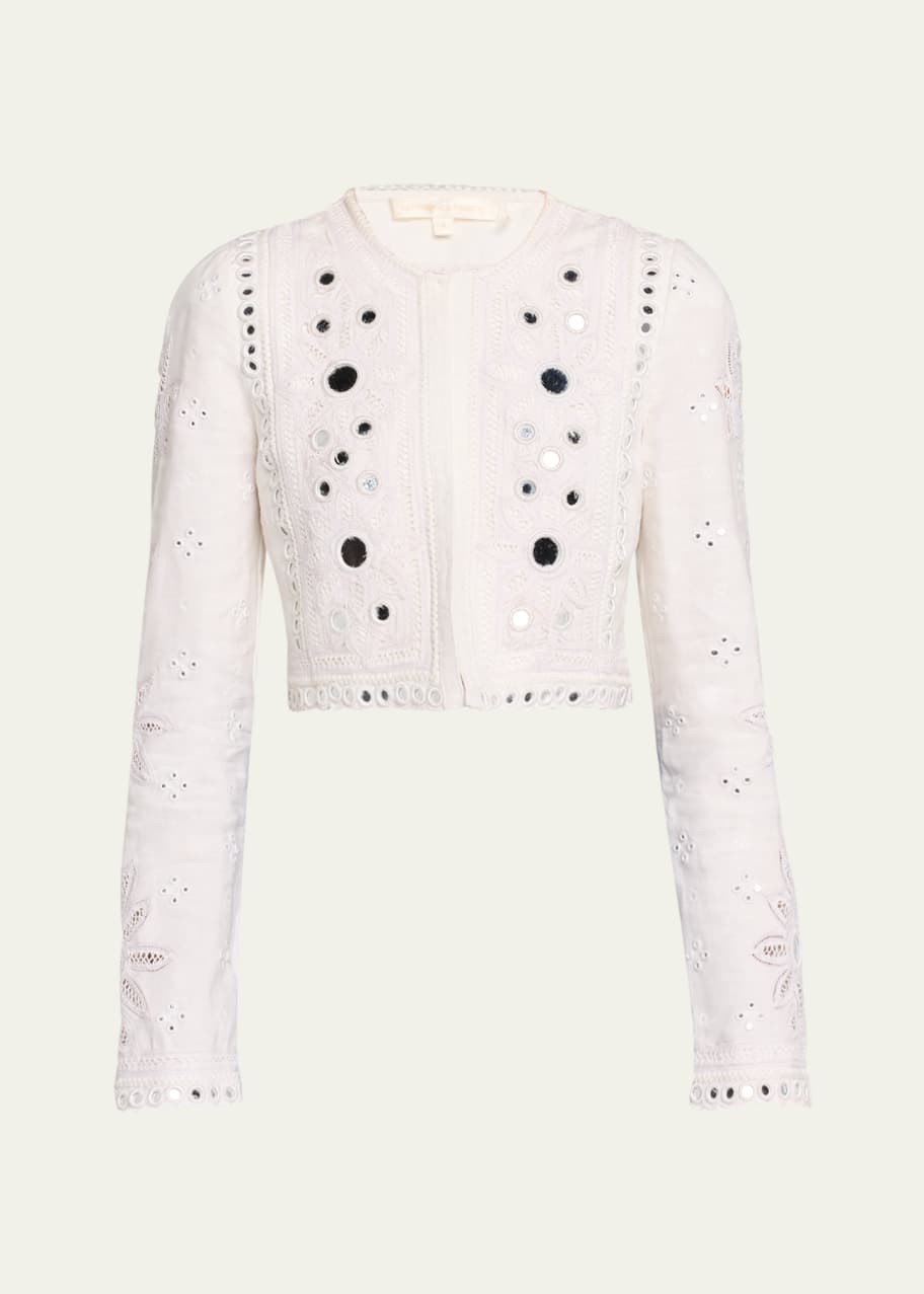 Image 1 of 1: Veranda Eyelet Embroidered Crop Jacket