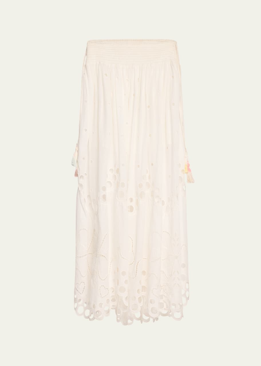 Image 1 of 1: Cassaro Embroidered Cotton Tassel Tie Maxi Skirt