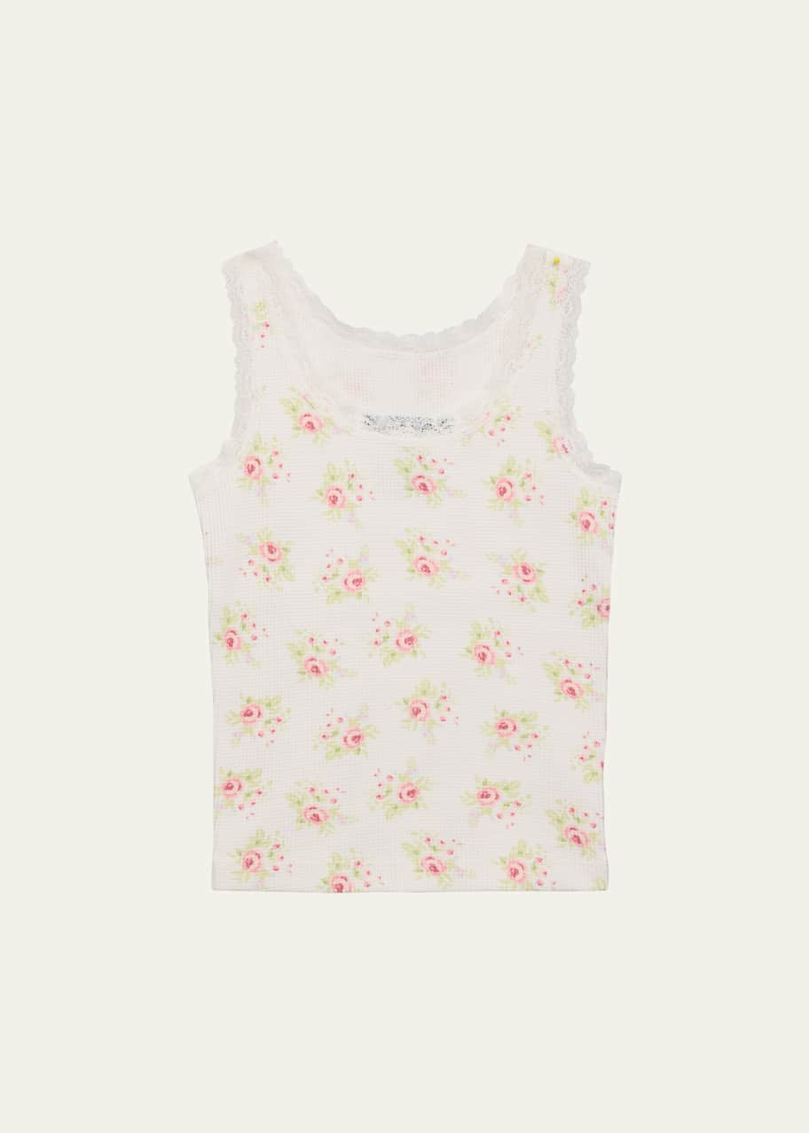 KatieJ NYC Girl's Wren Tween Lace Trim Ribbed Tank Top, Size