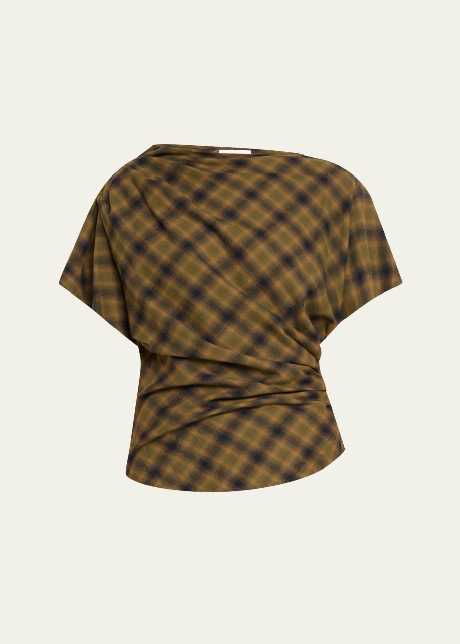 Etoile Isabel Marant Tilda Plaid Short-Sleeve Top - Bergdorf Goodman