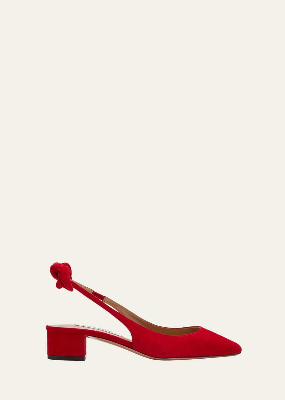 Image 1 of 1: Suede Bow Slingback Ballerina Pumps
