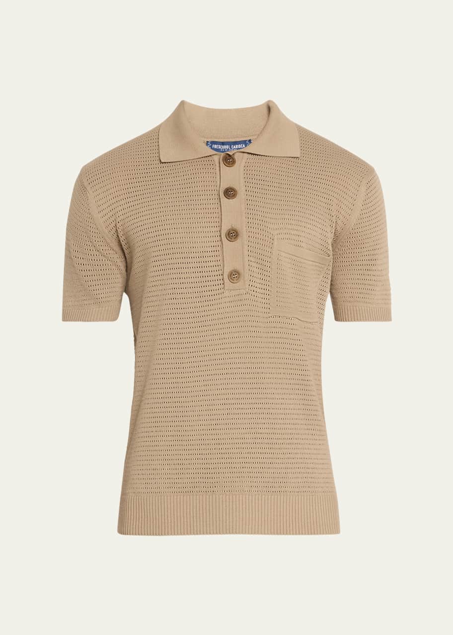 Image 1 of 1: Men's Crochet Knit Short Sleeve Shirt