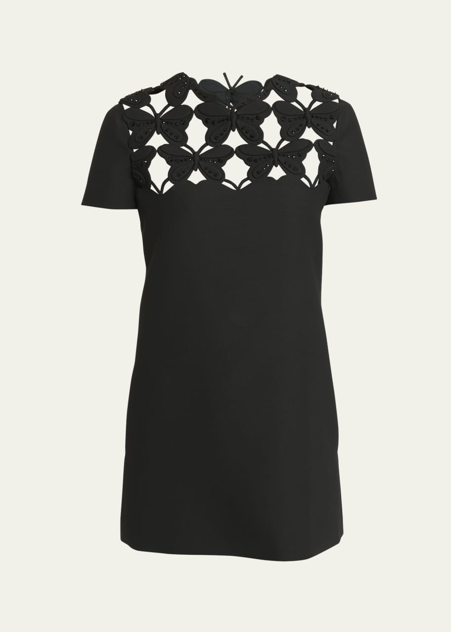 Image 1 of 1: Wool Mini Dress with Butterfly Cutout Details