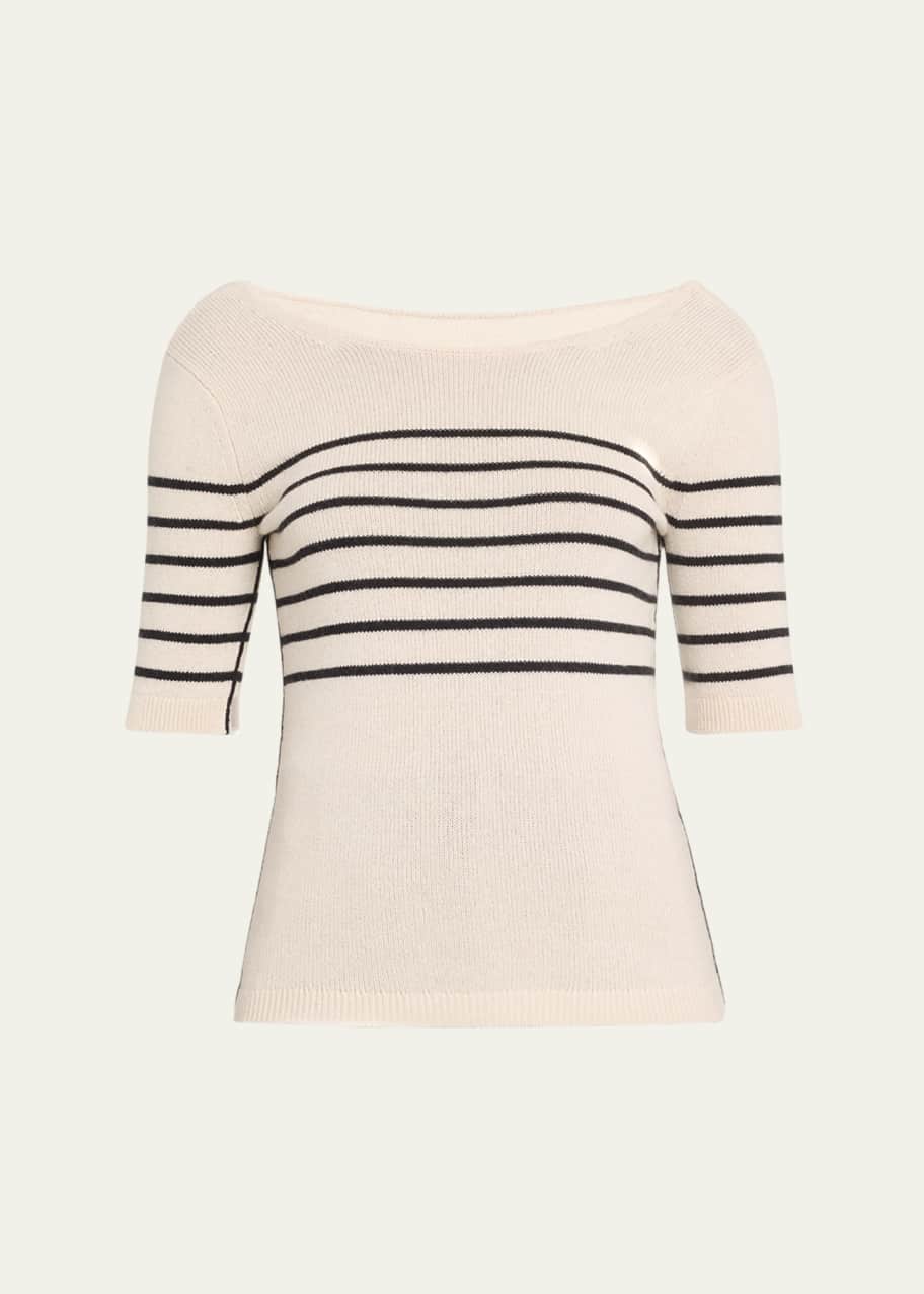 Image 1 of 1: Stripe Scoop Back Cashmere Top