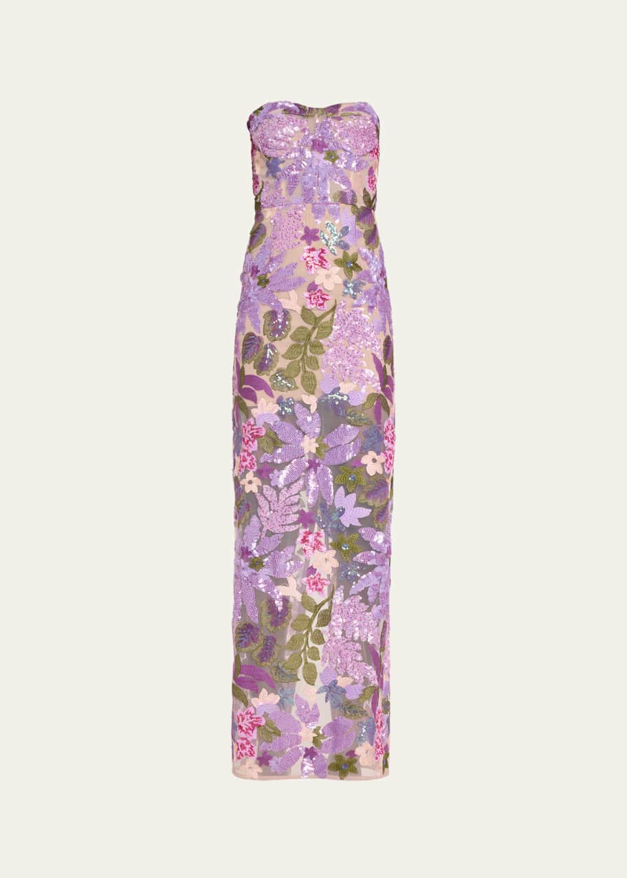 Bronx and Banco Dahlia Strapless Floral Embroidered Sequin Gown Bergdorf Goodman