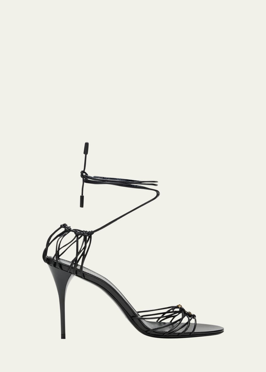 Saint Laurent Jota Strappy YSL Ankle-Wrap Sandals - Bergdorf Goodman