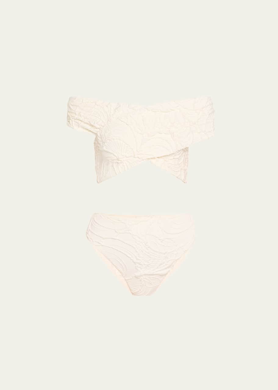 Image 1 of 1: Jacquard Off-Shoulder Bikini Top