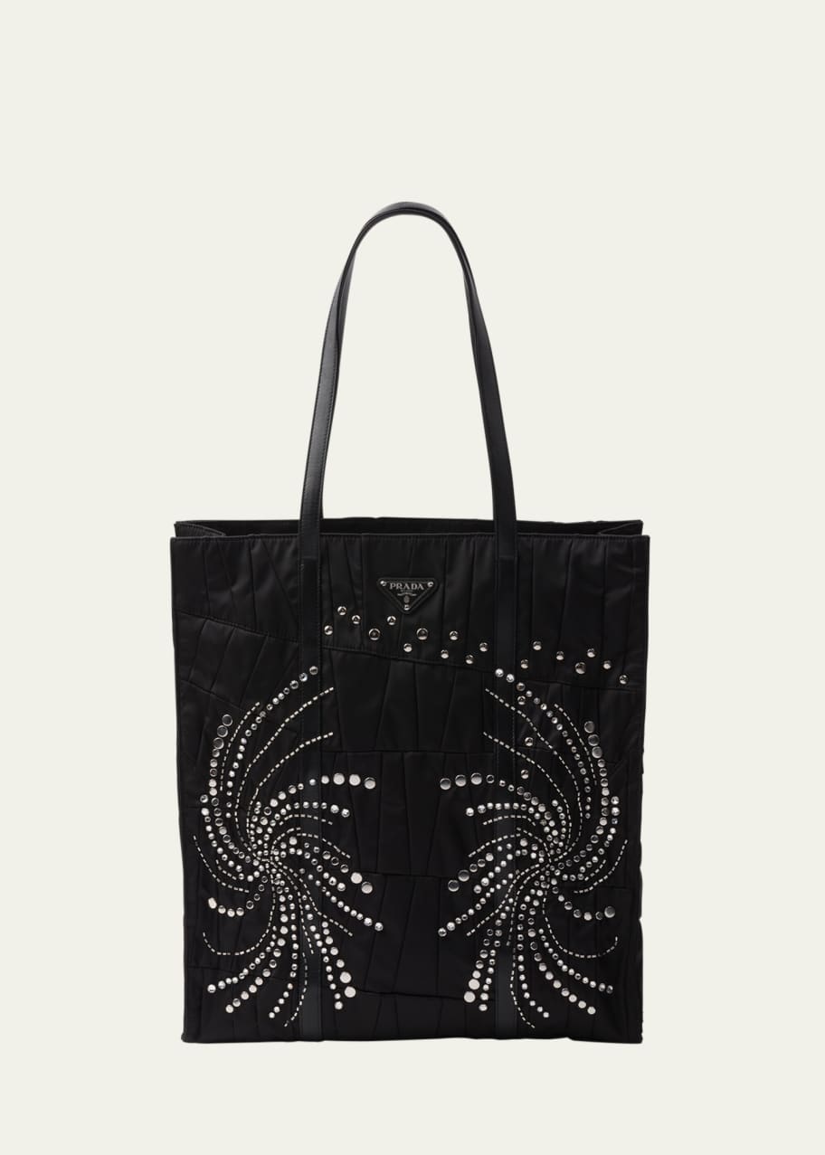 Image 1 of 1: Large Embellished Quilted Nylon Tote Bag