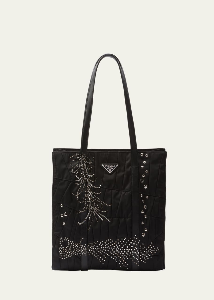 Image 1 of 1: Medium Embellished Quilted Nylon Tote Bag
