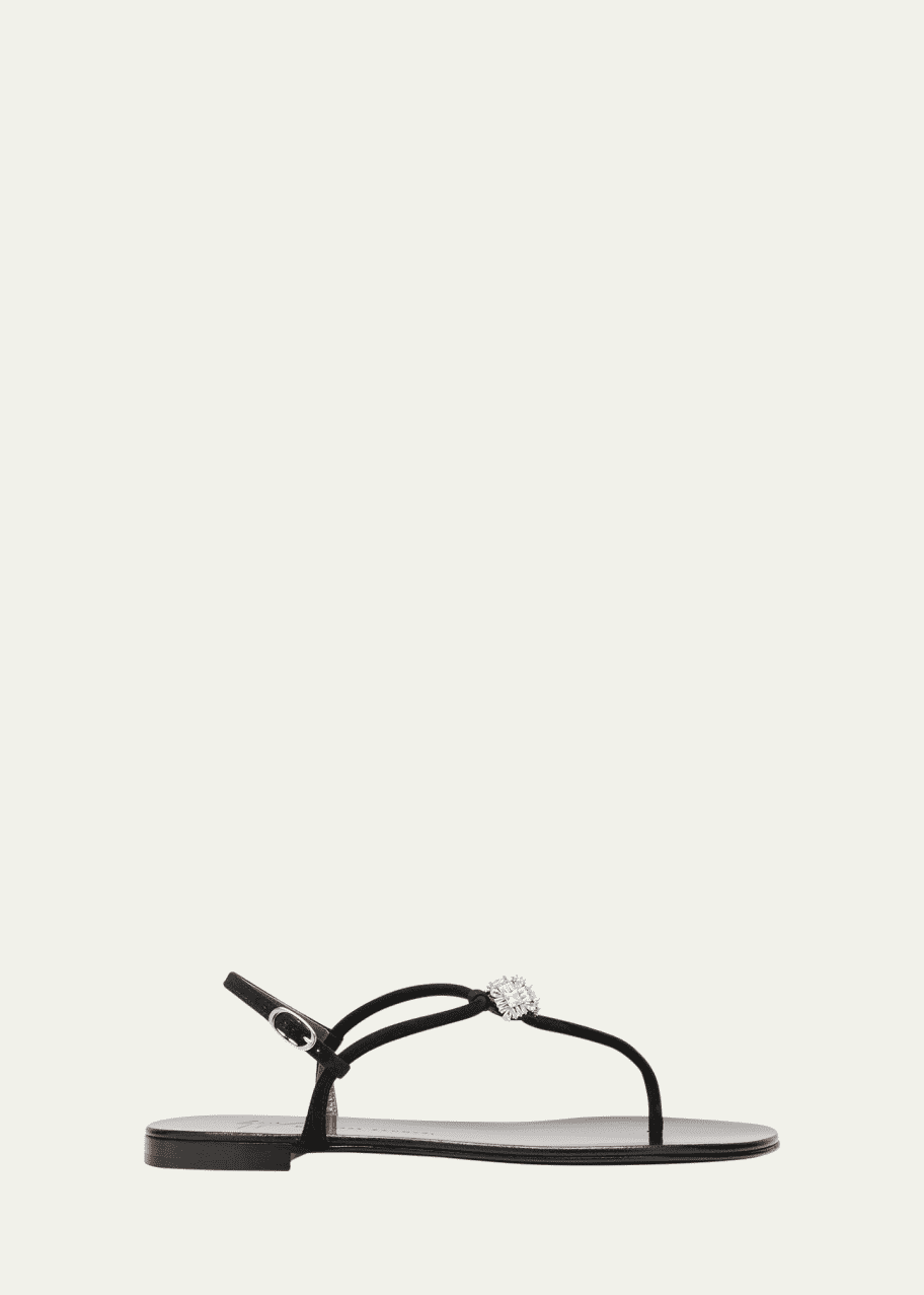 Image 1 of 1: Suede Crystal Thong Slingback Sandals
