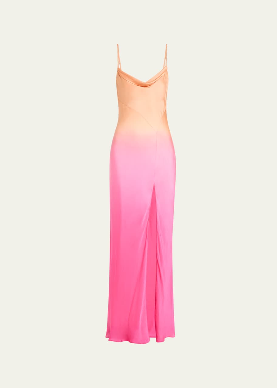 Image 1 of 1: Nadine Ombre Silk Cowl-Neck Maxi Slip Dress