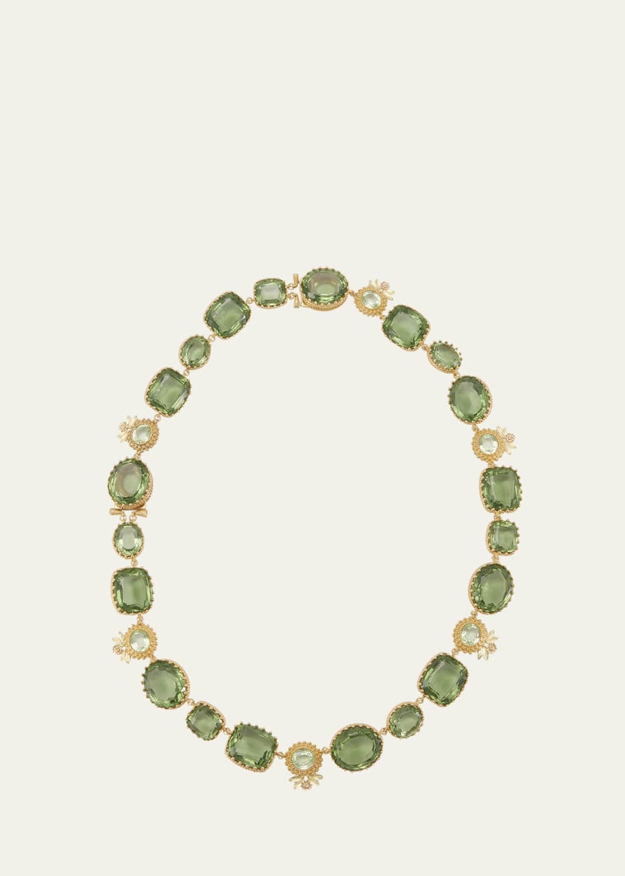 Image 1 of 1: 18K Yellow and Pink Gold Pierreries Necklace with Floral Pattern and Prasiolite