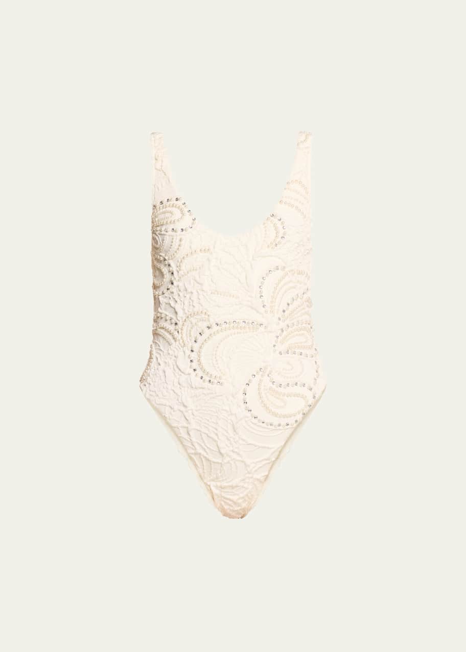 Image 1 of 1: Hand-Beaded Jacquard Bodysuit