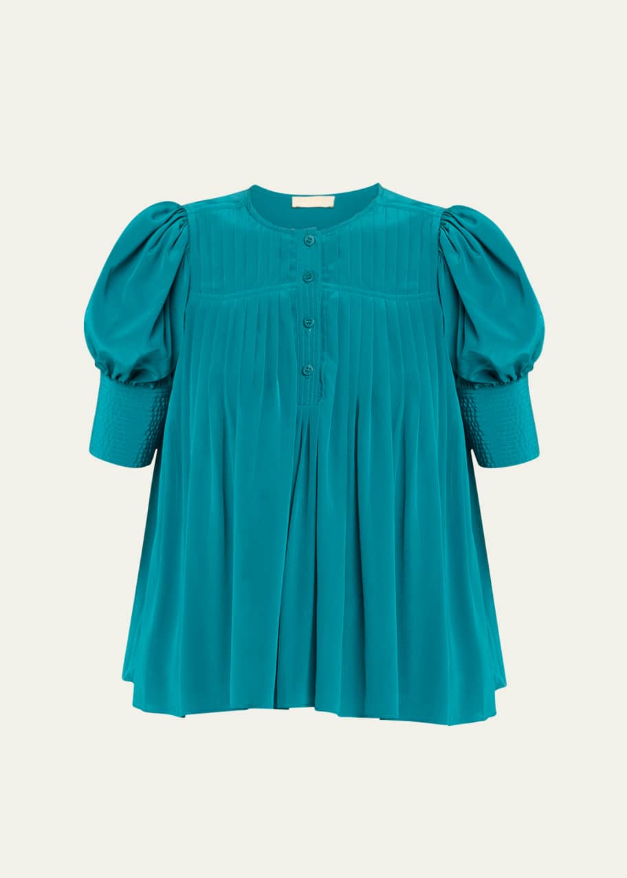 Image 1 of 1: Marion Tie Puff-Sleeve Silk Blouse