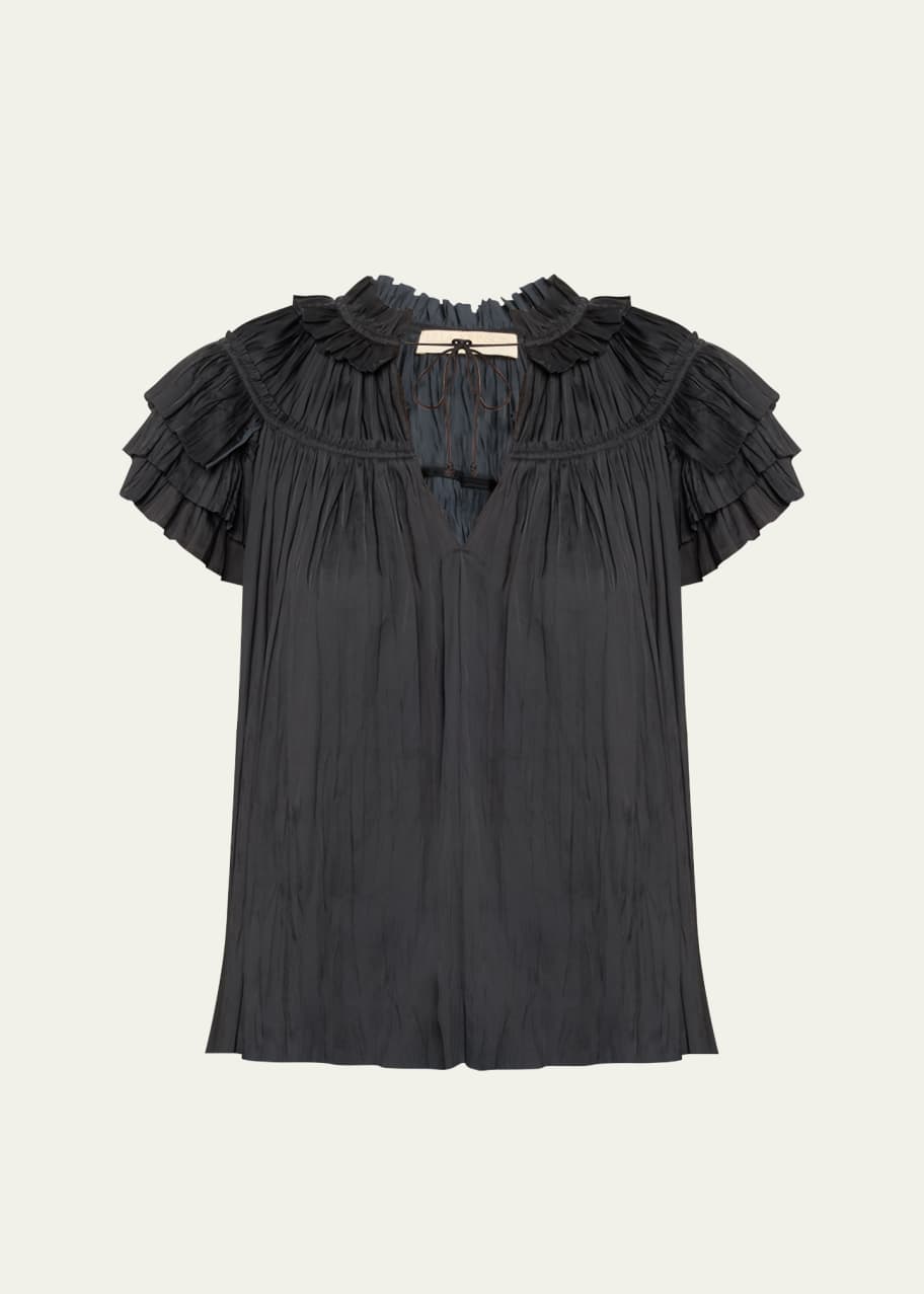 Image 1 of 1: Liv Pleated Tiered-Sleeve Top