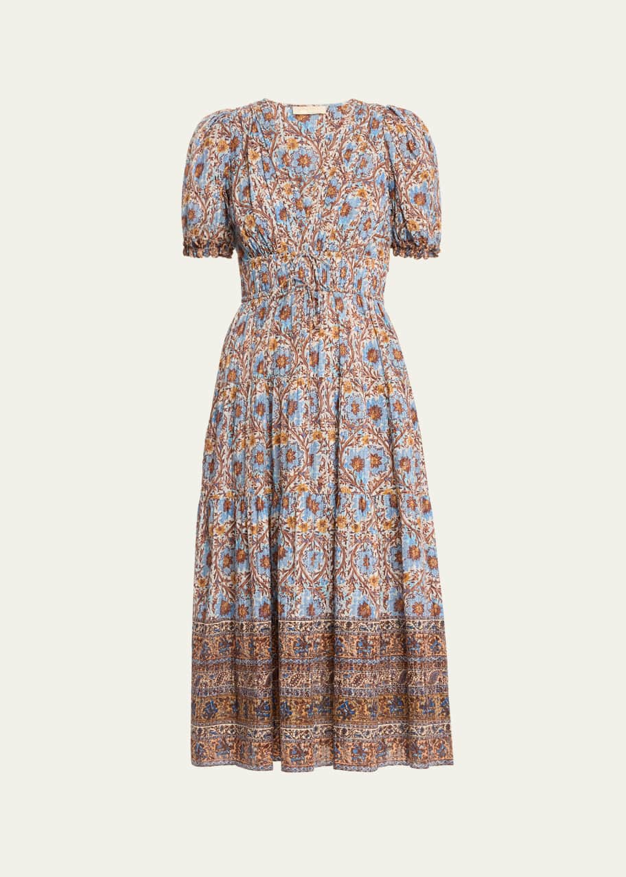 Image 1 of 1: Ilana Puff-Sleeve Midi Dress