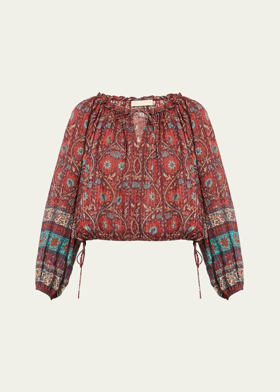 Image 1 of 1: Silva Puff-Sleeve Split-Neck Peasant Blouse