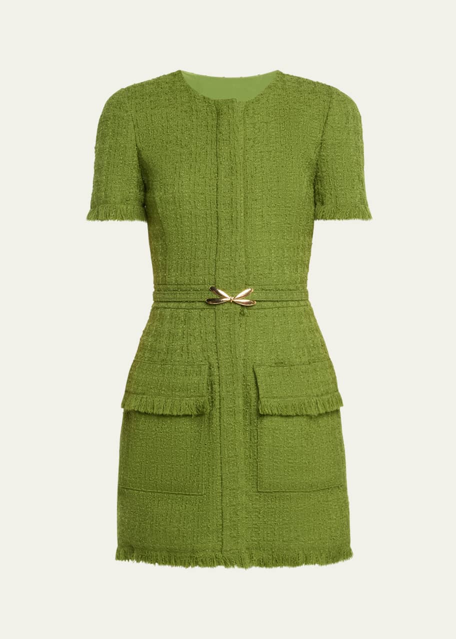 Oscar de la Renta Short Sleeve 2 Pkt Button Front A Line Tweed