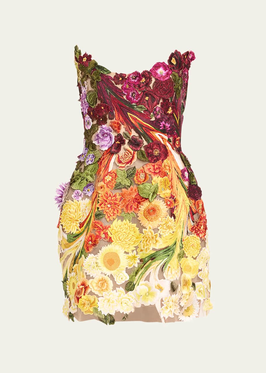 Image 1 of 1: Strapless Floral Embroidered Mini Dress