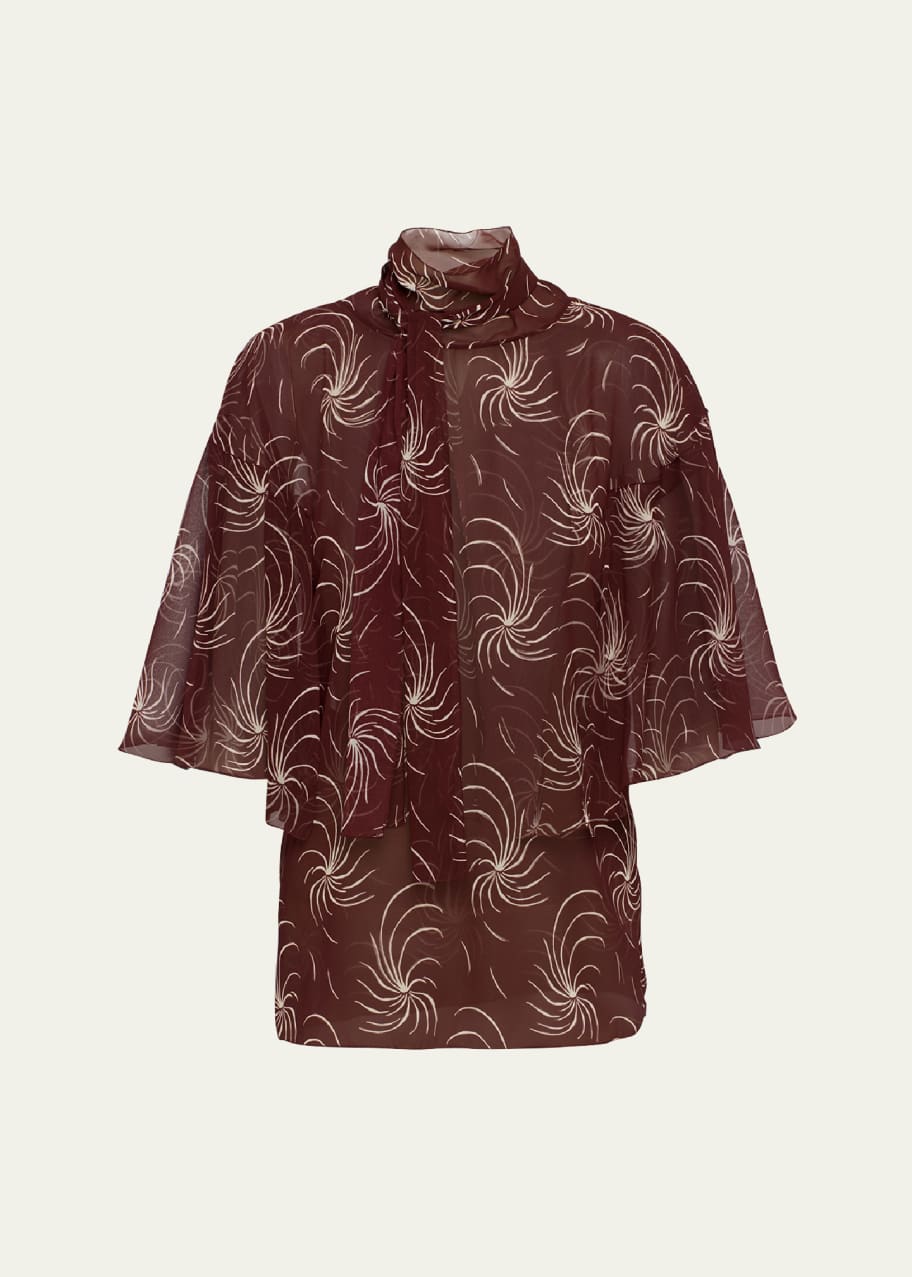 PRADA カシミア ジョガー Prada Printed Georgette Scarf Collar Top - Bergdorf Goodman