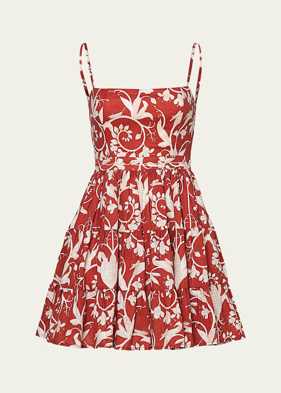 Image 1 of 1: Lima Floral Embroidery Linen Mini Dress