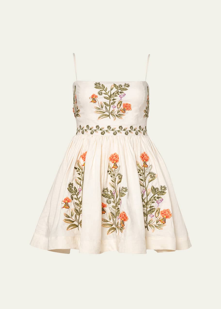 knee length dresses for ladies Embroidered Linen Mini Dress – Sleeveless, Fully Lined main image 1