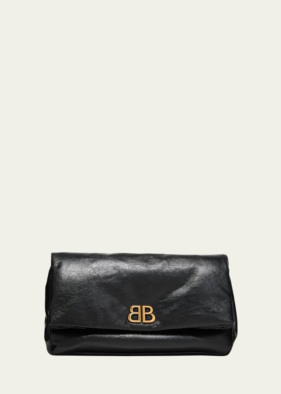 Image 1 of 1: Monaco Fold-Over Flap Leather Clutch Bag