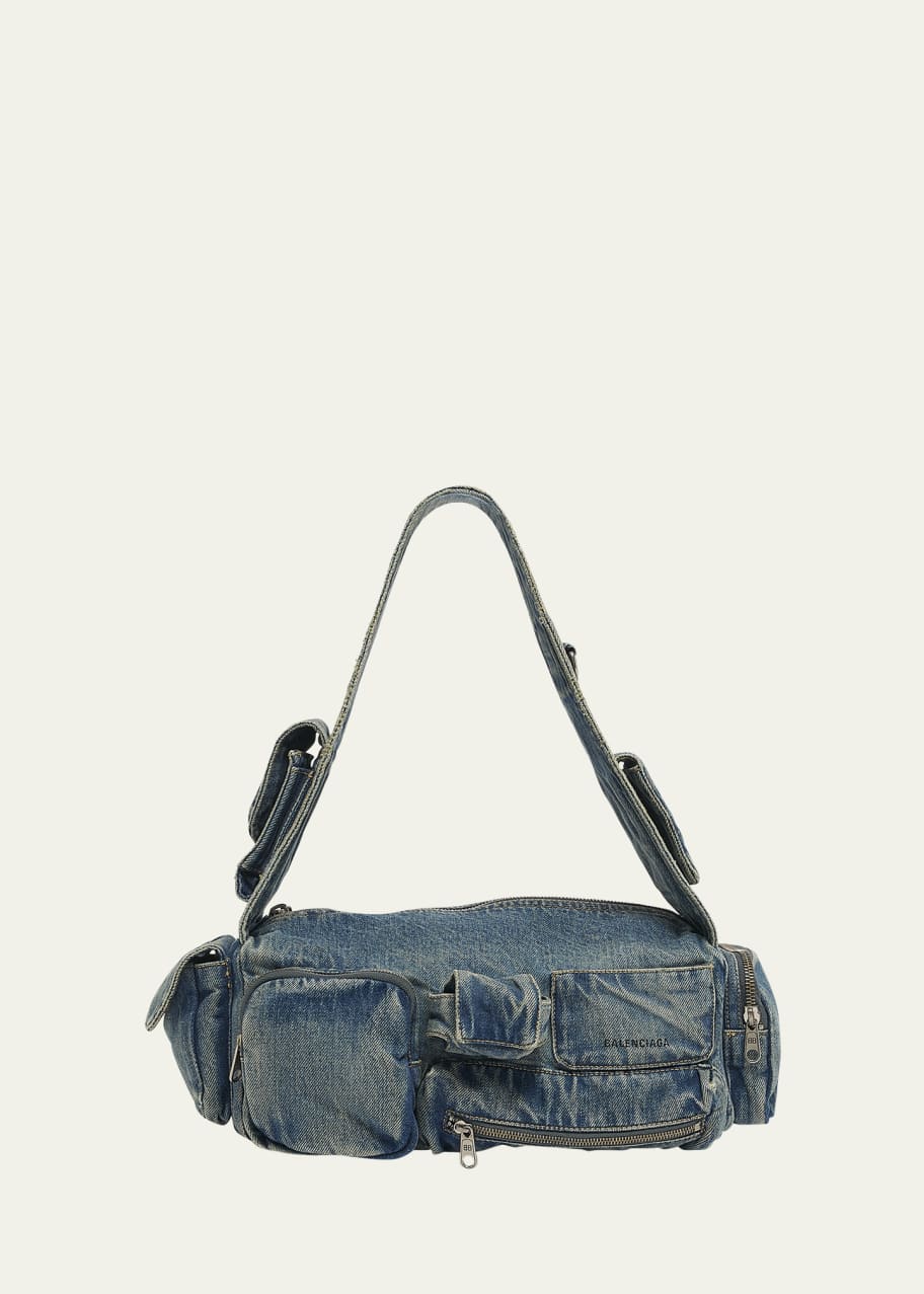 Balenciaga Superbusy Sling Washed Denim Shoulder Bag - Bergdorf